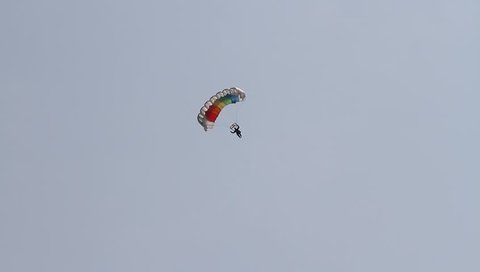 Air Brigade paratroopers are training at the local airport in Katowice, Poland Muchowiec, paratrooper flying in the air