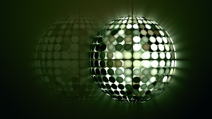 Rotating disco sphere in green, black and white colors.