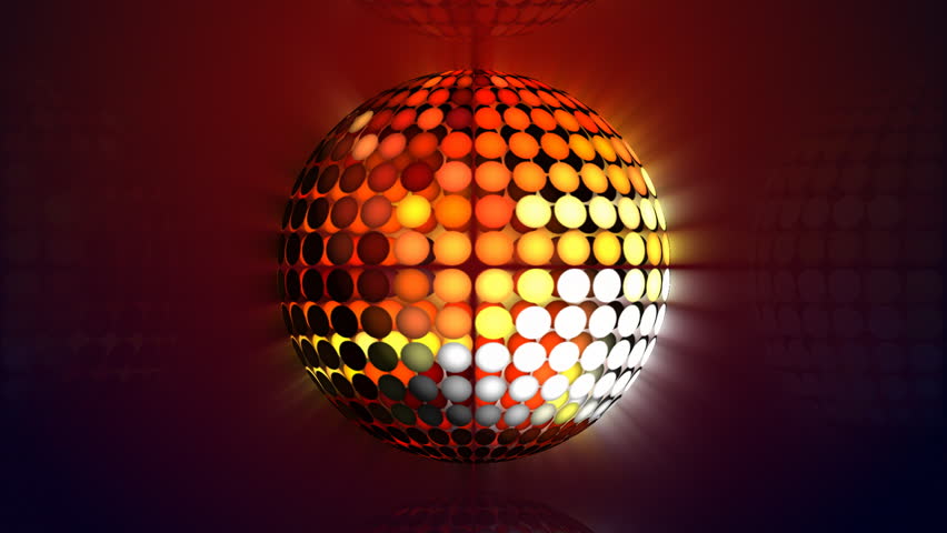 Rotating disco sphere in yellow, orange, red and white colors