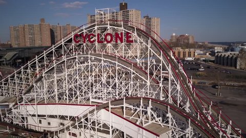 circling Cyclone roller coaster in Coney Island