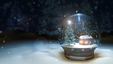 looping 3d rendering of Christmas Snow globe Snowflake with Snowfall with 
pleasant background

