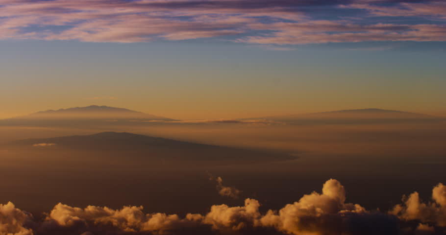 Mountain Range and Clouds Morning Light, Haleakala National Park Hawaii