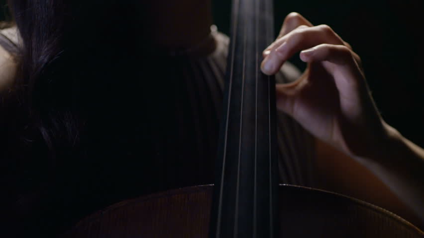 A cellist plays a cell using her hands and a bow in the dark
 
 | Shutterstock HD Video #24727097