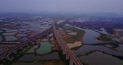 China, high-speed rail, transportation. Rural scenery