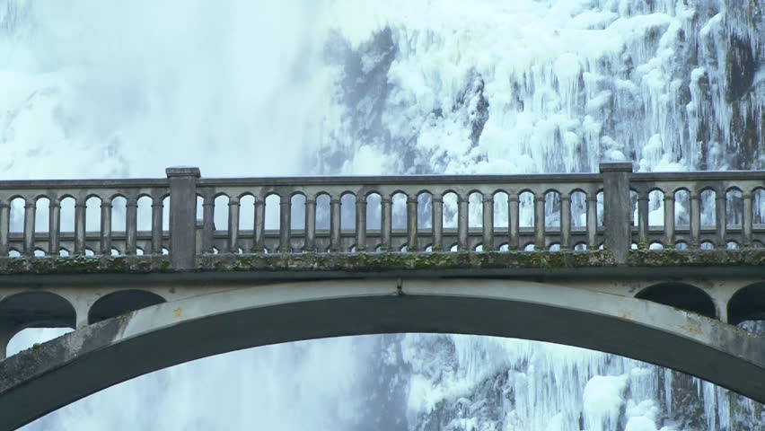 Multnomah Falls with bridge scenic in Oregon during winter.