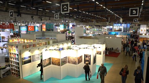 HELSINKI, FINLAND - NOVEMBER 22, 2017: A lot of people in the large international fair of travel agencies Matka Nordic Travel Fair 17 in Expocentre Messukeskus.