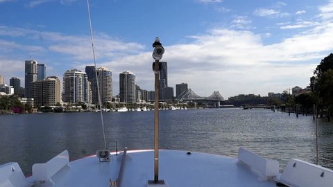 Free CityHopper ferry boat crossing Brisbane river with view on skyscrapers - Brisbane, Queensland, Australia