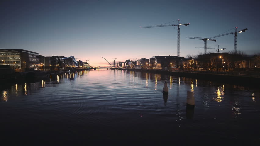 Dublin River Sunrise - Looking towards the Samuel Beckett Bridge