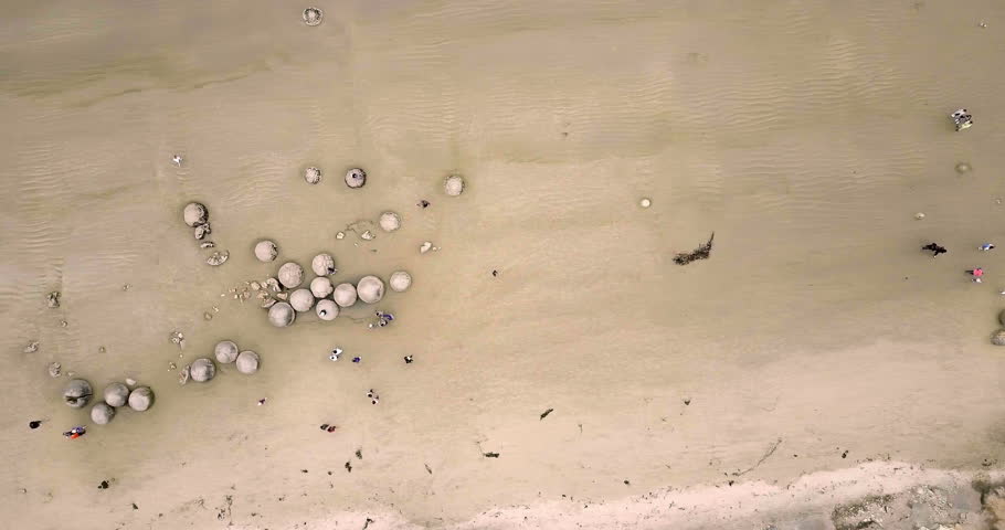 Aerial view of  Moeraki Boulders in New Zealand