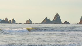 Ocean surf at sunset at Rialto Beach, Olympic National Park, Washington. 14-bit Raw video converted to 10-bit ProRes 422.