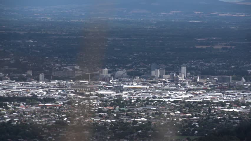 Christchurch City dolly zoom out in slow motion