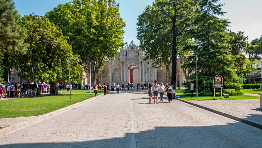 Istanbul. Dolmabahce Palace stone gate also known as the Gate of the Sultan. Hyperlapse