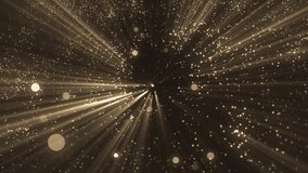 Background gold movement. Universe golden dust with stars on black background. Motion abstract of particles. VJ Seamless loop.