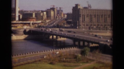 MOSCOW RUSSIA 1966: a view of traffic flowing on a bridge