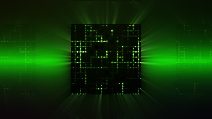 Animated space sci-fi cube rotating in green colors