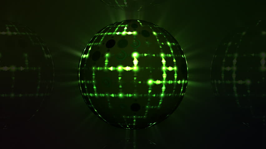 Animated space sci-fi ball rotating in green colors