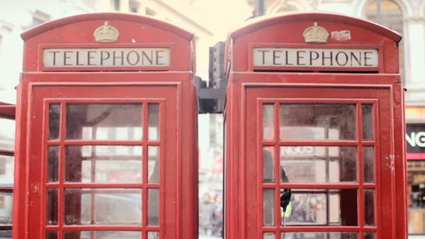 Classic British telephone booth in downtown London, England on January 16, 2017. 