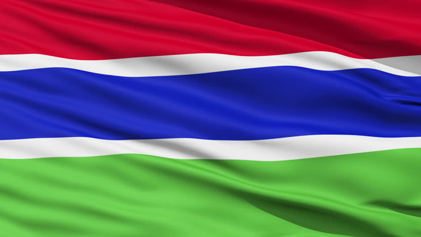 Closeup cropped view of a fluttering national flag of Gambia