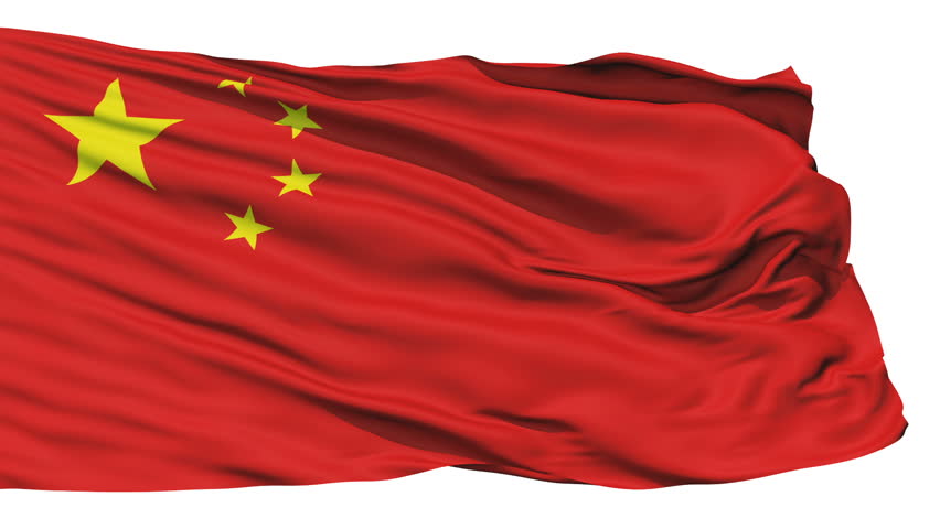 Animation of the full fluttering national flag of China isolated on white