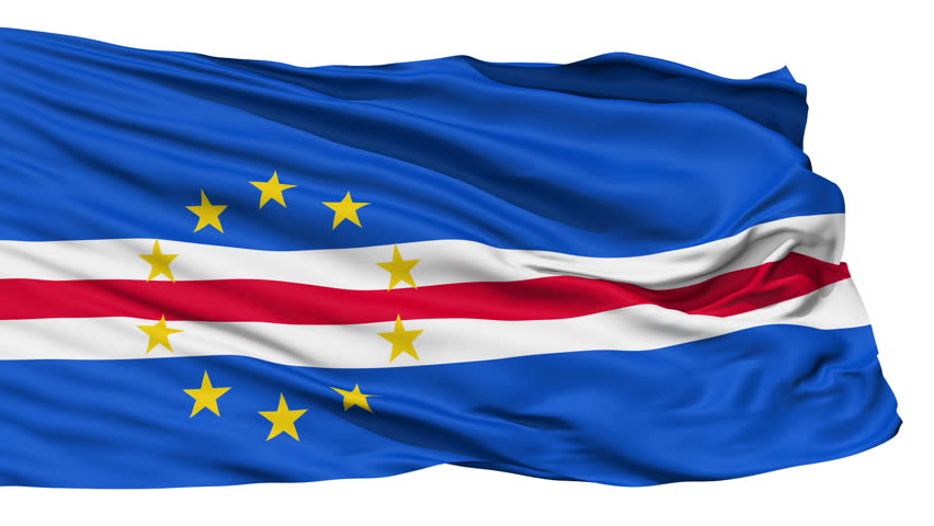 Animation of the full fluttering national flag of Cape Verde isolated on white