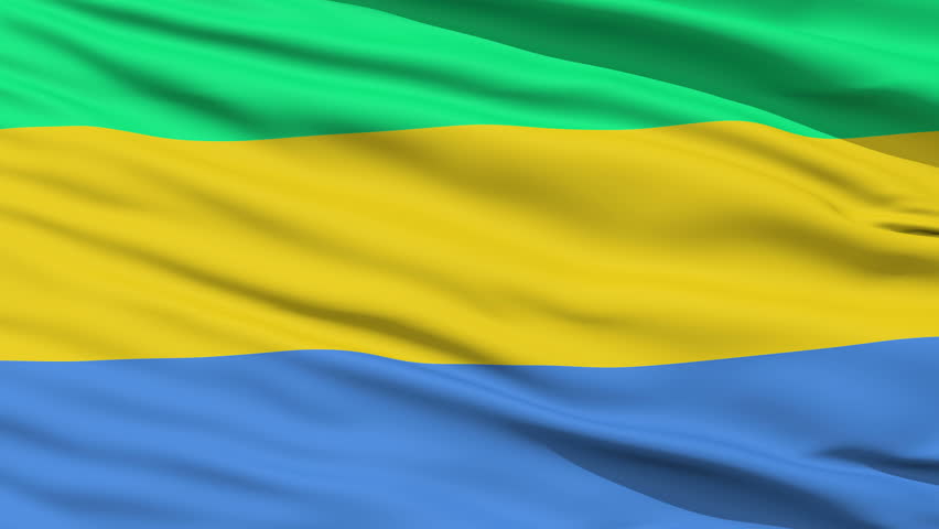 Closeup cropped view of a fluttering national flag of Gabon