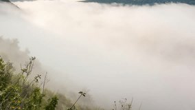 Vivid view of the sinuous river flowing through mountains. Picturesque and gorgeous morning scene. Location place Dnister canyon, Ukraine, Europe. Time lapse clip, interval shooting video.