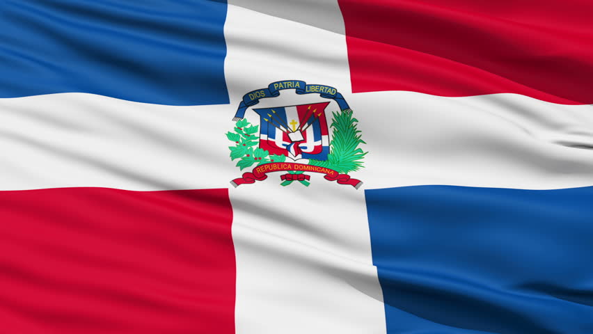 Closeup cropped view of a fluttering national flag of Dominican