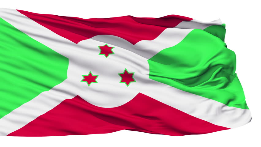 Animation of the full fluttering national flag of Burundi isolated on white