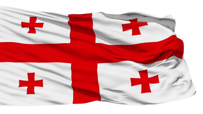 Animation of the full fluttering national flag of Georgia isolated on white