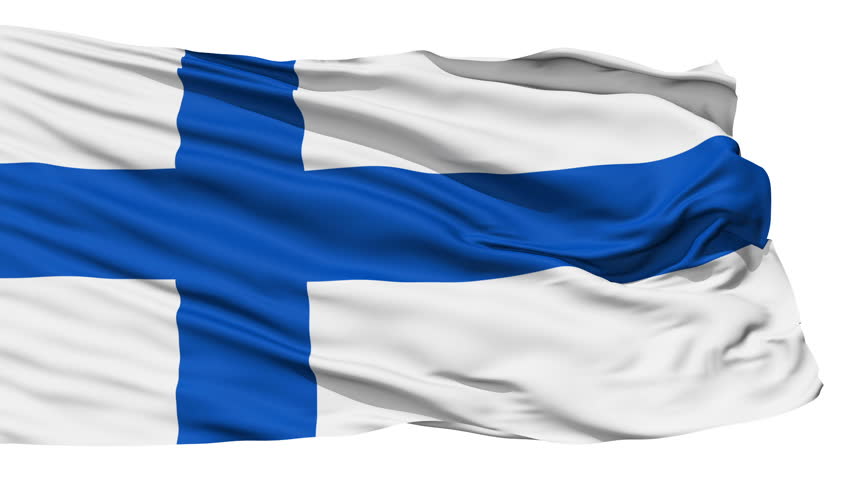 Animation of the full fluttering national flag of Finland isolated on white