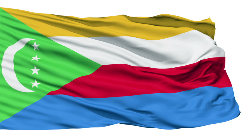 Animation of the full fluttering national flag of Comoros isolated on white