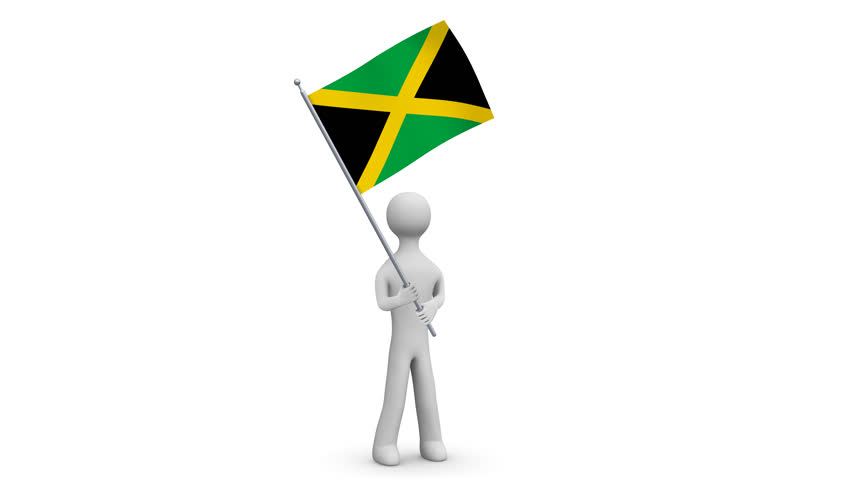 Jamaica waving flag. 3d Man holding and waving Jamaican flag on transparent background. Loop. Alpha channel.