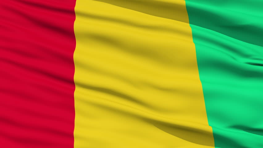 Closeup cropped view of a fluttering national flag of Guinea