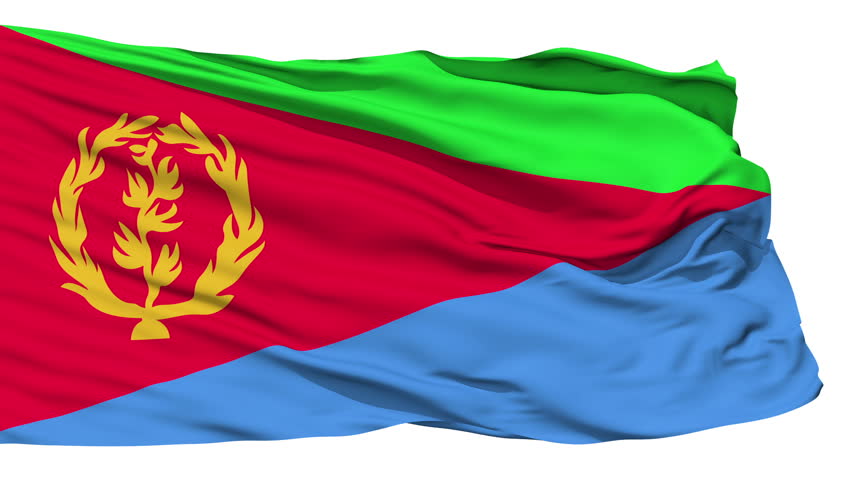 Animation of the full fluttering national flag of Eritrea isolated on white