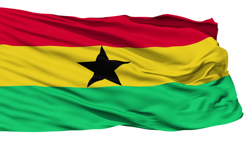 Animation of the full fluttering national flag of Ghana isolated on white
