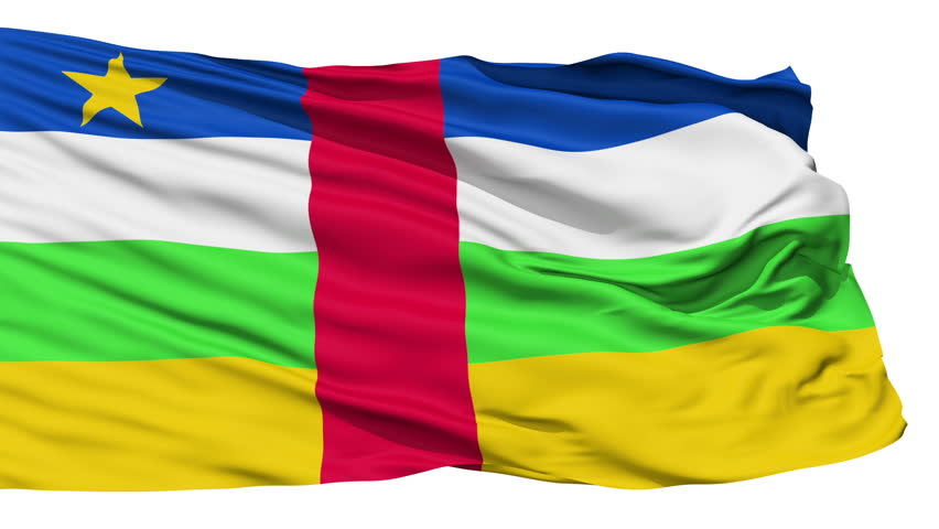 Animation of the full fluttering national flag of Central Africa isolated on