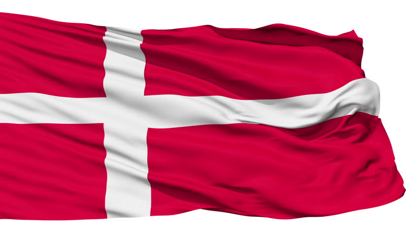 Animation of the full fluttering national flag of Denmark isolated on white