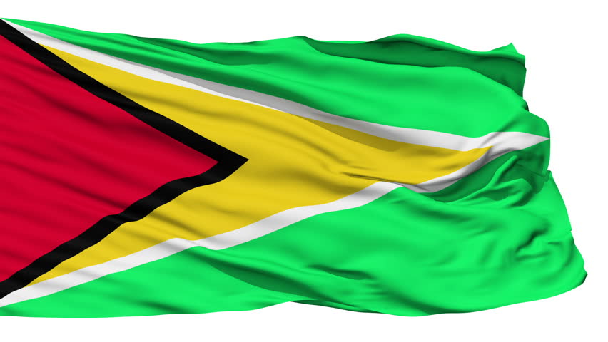 Animation of the full fluttering national flag of Guyana isolated on white