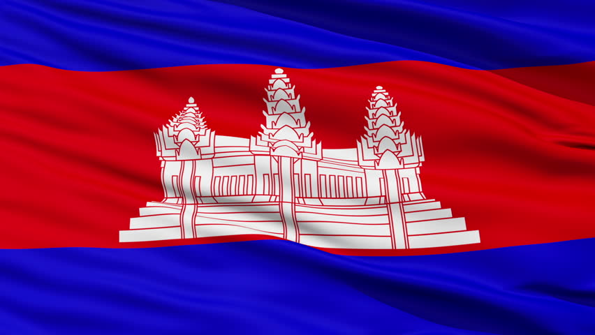 Closeup cropped view of a fluttering national flag of Cambodia