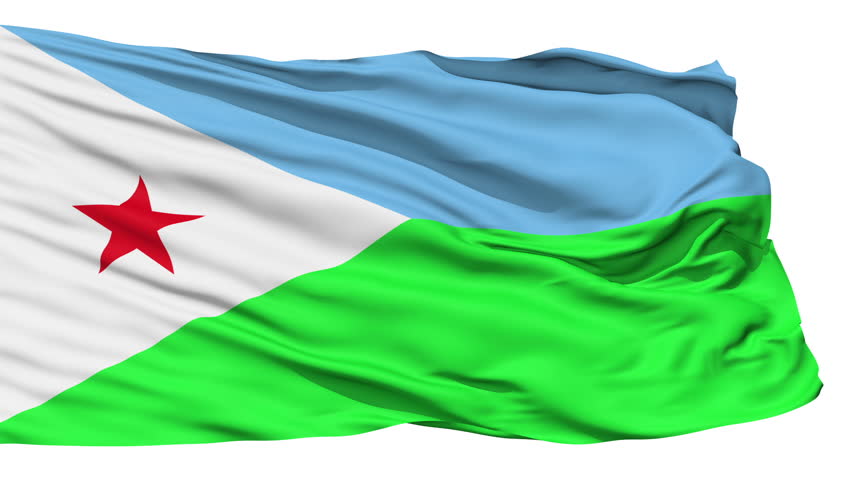 Animation of the full fluttering national flag of Djibouti isolated on white