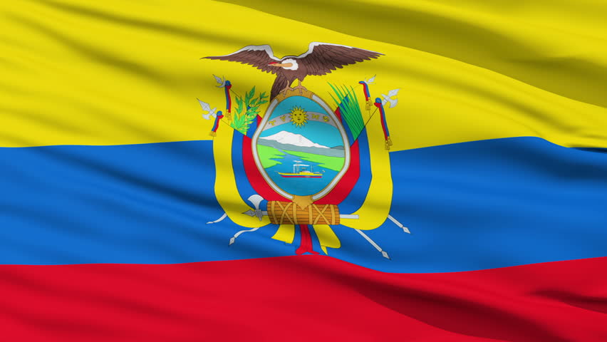 Closeup cropped view of a fluttering national flag of Ecuador
