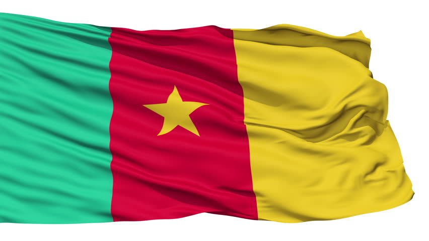 Animation of the full fluttering national flag of Cameroon isolated on white