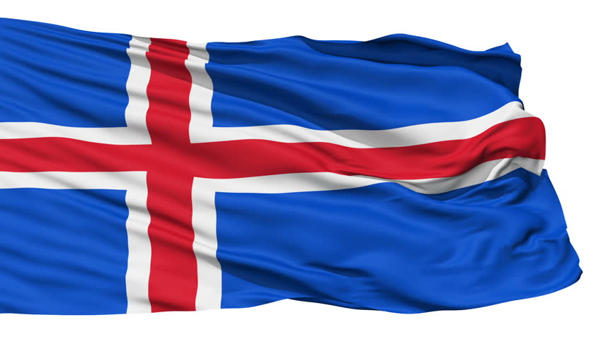 Animation of the full fluttering national flag of Iceland isolated on white