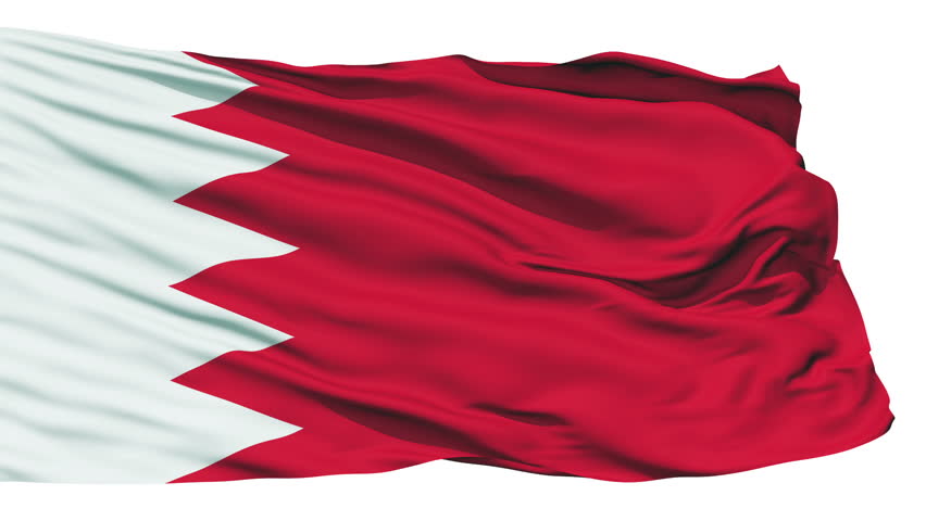 Animation of the full fluttering national flag of Bahrain isolated on white