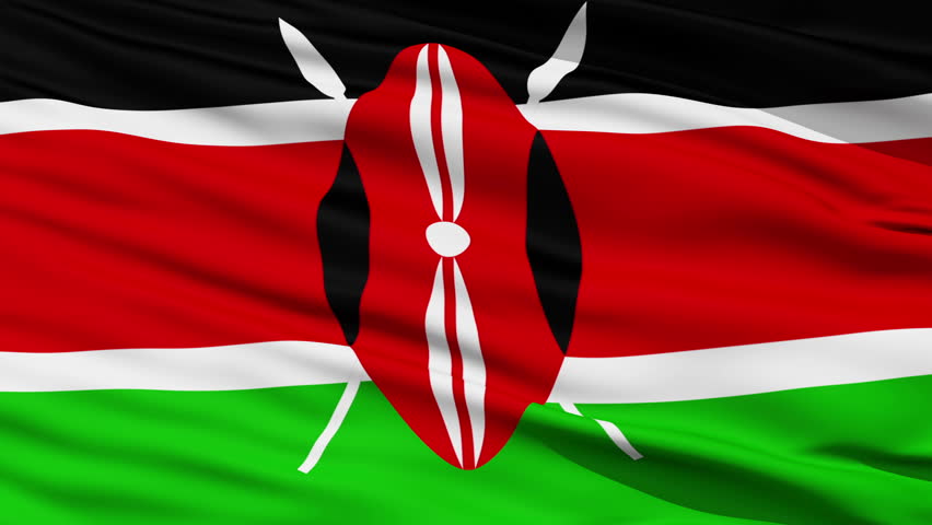 Closeup cropped view of a fluttering national flag of Kenya