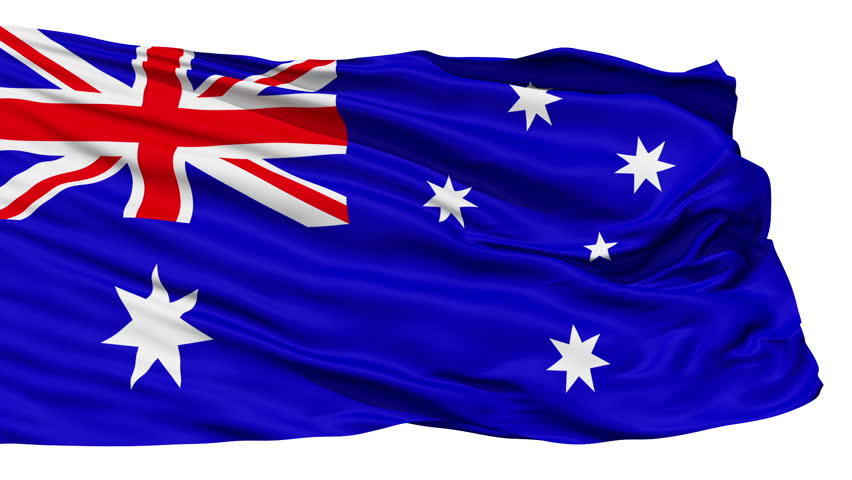 Animation of the full fluttering national flag of Australia isolated on white