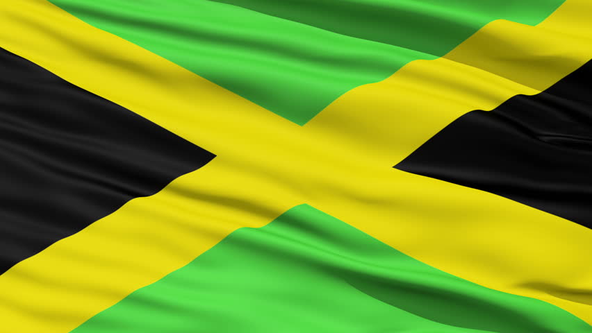 Closeup cropped view of a fluttering national flag of Jamaica