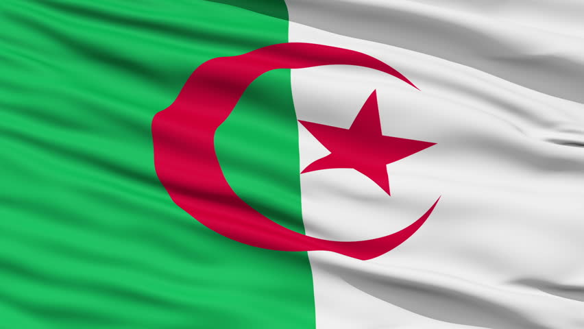 Closeup cropped view of a fluttering national flag of Algeria