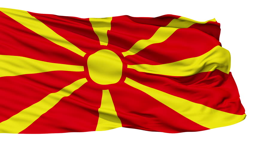 Animation of the full fluttering national flag of Macedonia isolated on white