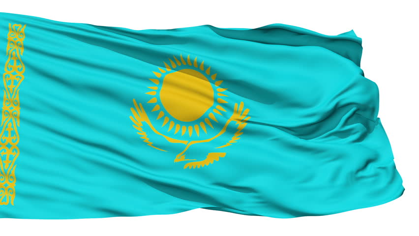 Animation of the full fluttering national flag of Kazakhstan isolated on white